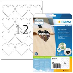 HERMA Étiquette en forme de coeur, diamètre: 60 mm, blanc