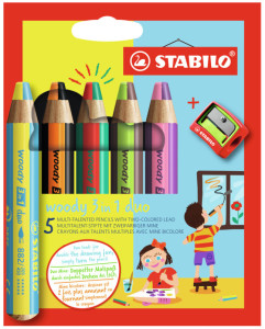 STABILO Crayon multi-talents woody 3 en 1 duo, étui de 5
