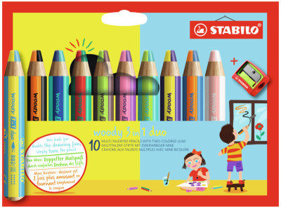 STABILO Crayon multi-talents woody 3 en 1 duo, étui de 5
