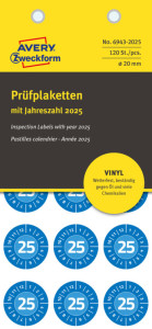 AVERY Zweckform Plaquette de contrôle,2025,vinyle,bleu,20 mm
