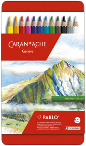 CARAN D'ACHE Crayons de couleur PABLO, étui métal de 12