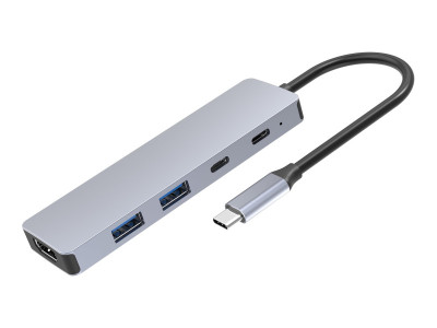 DLH : USB-C (M) HUB avec 1X HDMI (F) 2X USB-C (F) 2X USB-A (F) 1X HDM