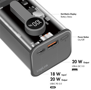 LogiLink Batterie externe mobile avec écran, 10.000 mAh