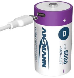 ANSMANN Piles Li-Ion mono D avec prise USB-C femelle