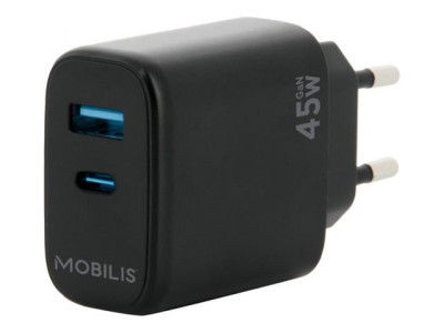Mobilis : WALL CHARGER - 45W - 1 USB A + 1 USB C - GAN