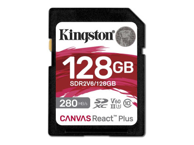 Kingston : 128GB SDXC CANVAS REACT PLUS U3 UHS-II 280R/100W V60 FULL HD/4K