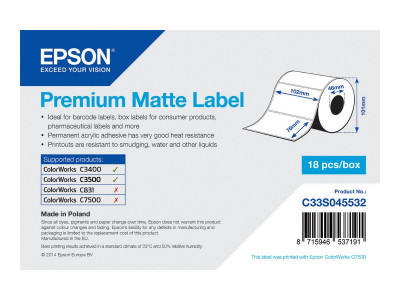 Epson : PREMIUM MATTE LABEL - DIE-CUT PREM102MM X 76MM 440 LABELS