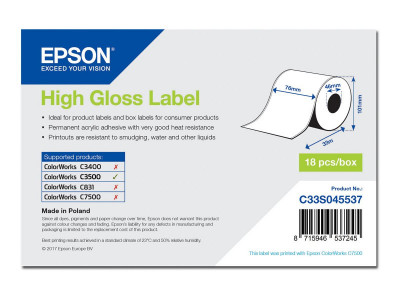 Epson : HIGH GLOSS LABEL - CONTINUOUS 76MM X 33M