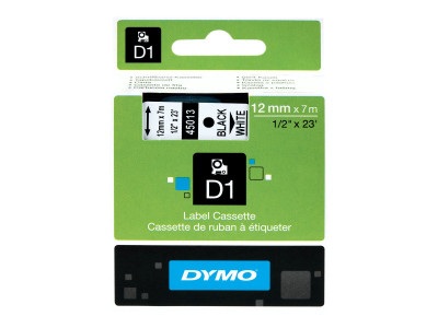 Dymo : Ruban  D1 12mm x7m Blanc/Noir