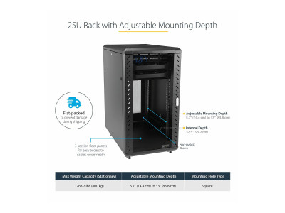 Startech : 25U 36IN KNOCK-DOWN SERVER RACK CABINET avec CASTERS (79.30kg)