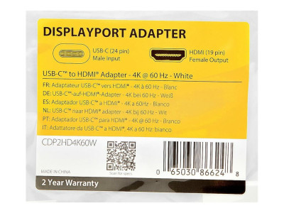 Startech : ADAPTATEUR USB-C VERS HDMI - 4K 60 HZ - BLANC