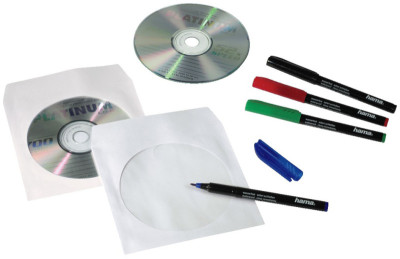 hama Pochette papier pour CD/DVD, pour 1 CD/DVD, blanc