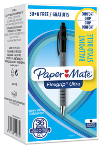 Paper:Mate Stylo à bille FlexGrip Ultra, noir, Value pack