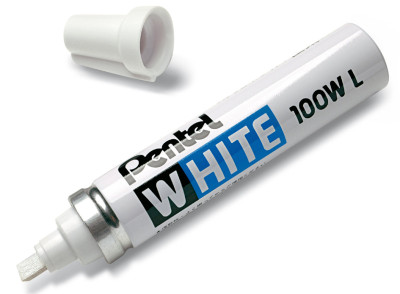 Pentel marqueur permanent blanc x100W, pointe biseauté,