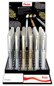 Pentel Roller gel K230, or, argent & blanc, présentoir de 36