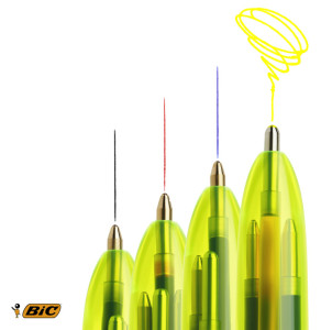 BIC Stylo à bille rétractable 4 couleurs Fluo