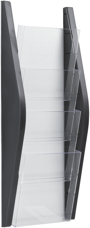 helit porte-brochures mural, A5 vertical, 4 cases, noir