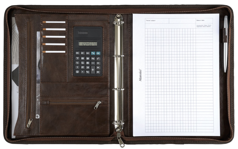 Porte-documents A4 Alassio Savona - Simili Cuir Noir, Avec Bloc-notes Et Passant Stylo