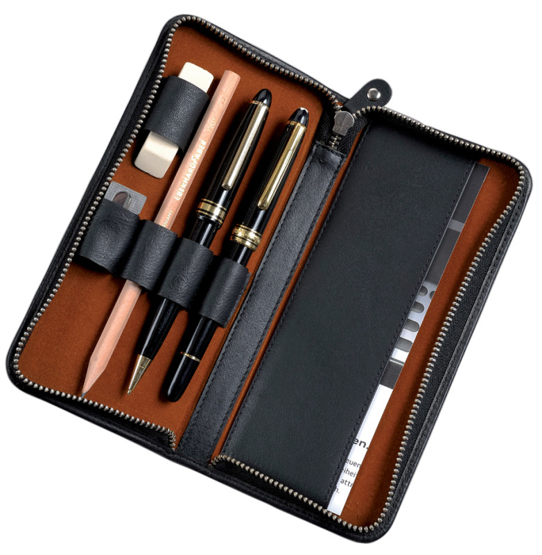 Alassio Etui pour 3 instruments d'écriture, noir, en cuir