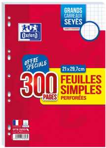 Oxford Feuilles simples perforées, A4, quadrillé, Offre