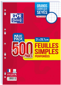 Oxford Feuilles simples perforées, A4, seyès, MAXI PACK