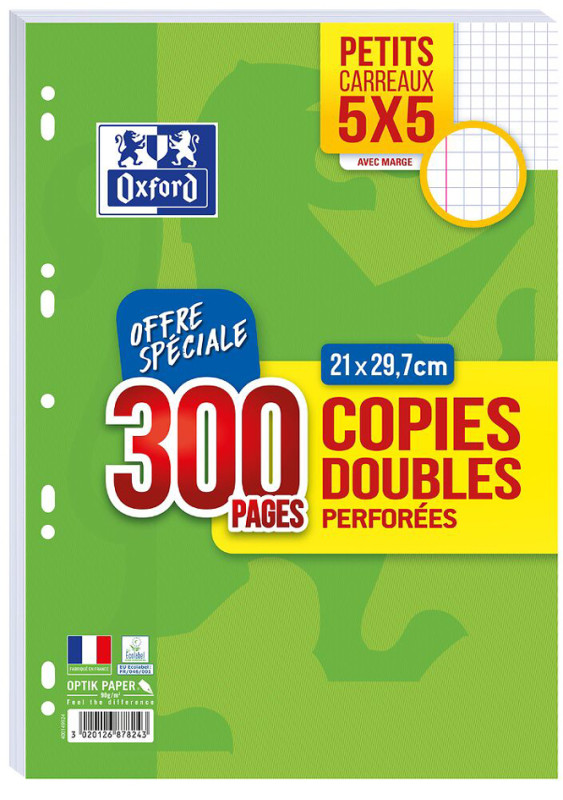 Oxford Copies doubles perforées, A4, quadrillé, Offre