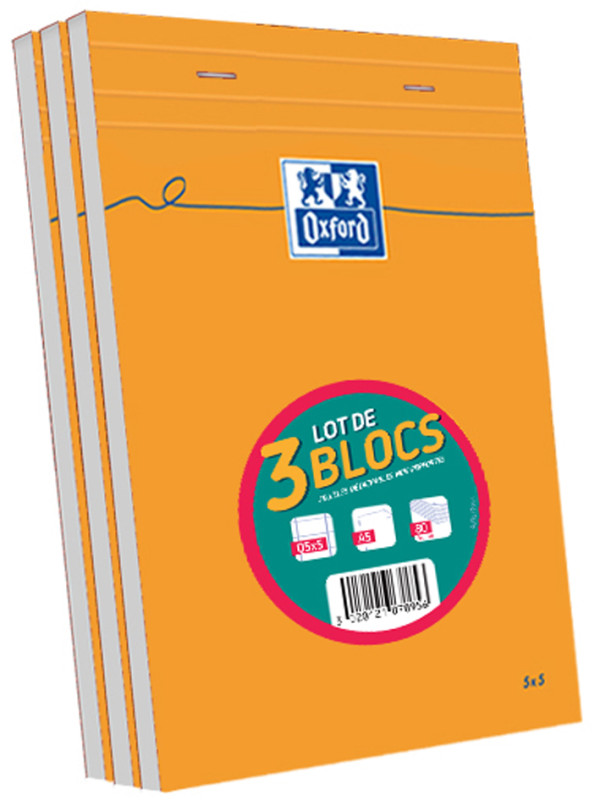 Oxford bloc-notes, A4, quadrillé, 80 feuilles, gris