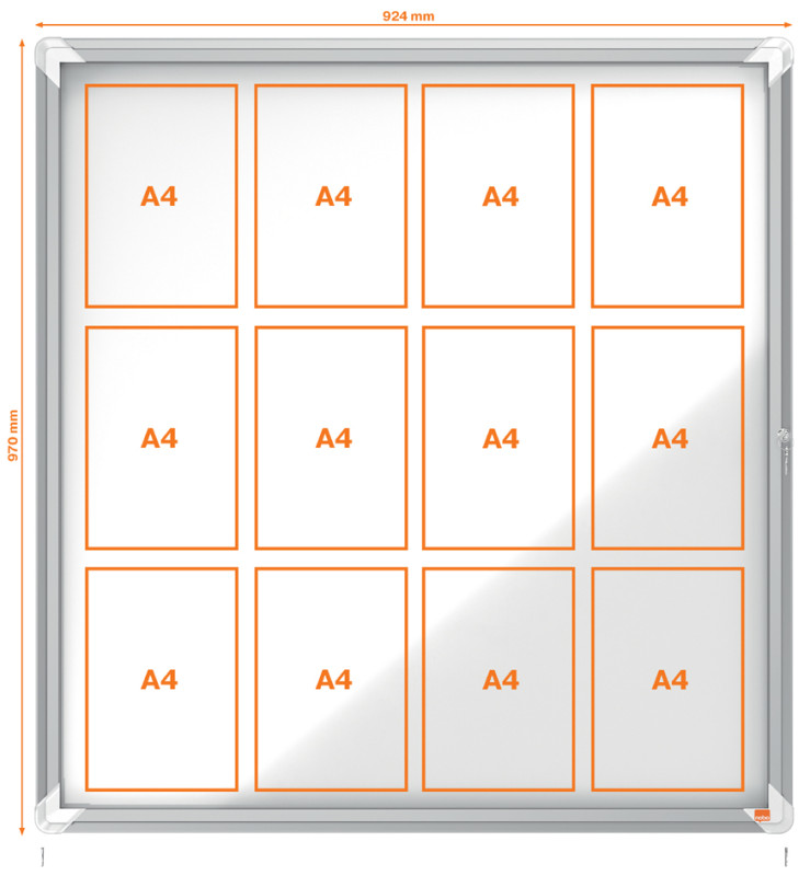 NOBO Vitrine avec surface d'affichage en métal pour l'extérieur pour 12 A4