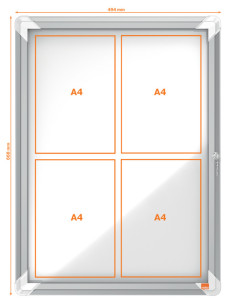 NOBO vitrine, surface en métal, pour l'intérieur, 6 x A4