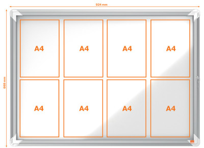 NOBO vitrine, surface en métal, pour l'intérieur, 8 x A4