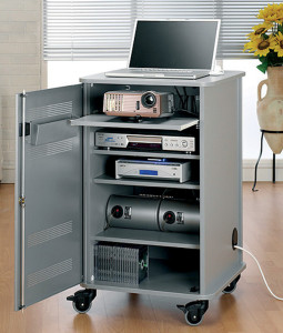 NOBO Armoire mobile multimédia en aluminium, 4 plateaux