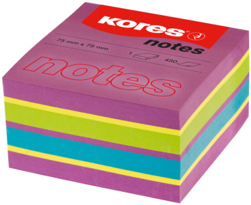 Kores cube de notes adhésives, 50 x 50 mm, couleurs néon,