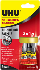 UHU Colle instantanée blitzschnell MINIS, 3 tubes de 1 g