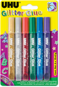 UHU colle scintillante Glitter Glue shiny, contenu:6 x 10 ml