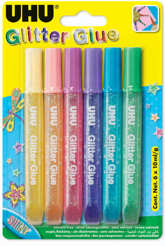 UHU colle scintillante Glitter Glue shiny, contenu:6 x 10 ml