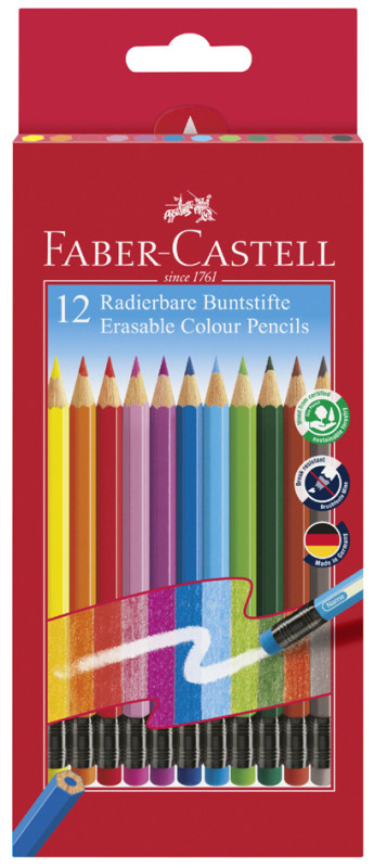 FABER-CASTELL Crayons couleur effacables, étui carton de 12