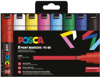 POSCA Marqueur à pigment PC-8K, étui de 8, assorti métal