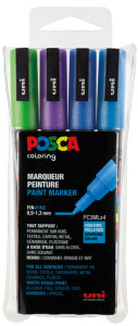 POSCA Marqueur à pigment PC-3ML pailleté, étui de 4 assorti couleurs froides