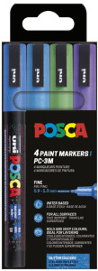 POSCA Marqueur à pigment PC-3ML pailleté, étui de 4 assorti couleurs froides