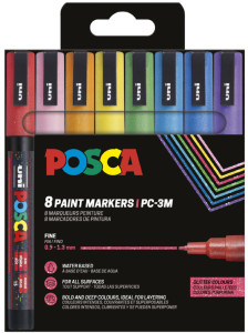 POSCA Marqueur à pigment PC-3ML pailleté, étui de 4 assorti couleurs froides