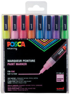 POSCA Marqueur à pigment PC-3ML pailleté, étui de 4 couleurs chaudes