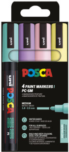 POSCA Marqueur à pigment PC-5M, étui de 4 noir, blanc, or, argent
