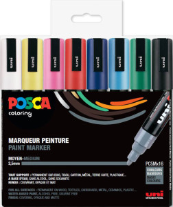 POSCA Marqueur à pigment PC-5M, étui de 4 noir, blanc, or, argent