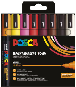 POSCA Marqueur à pigment PC-5M, étui de 4 noir, blanc, or, argent