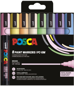 POSCA Marqueur à pigment PC-5M, étui de 4 noir, blanc, or, argent