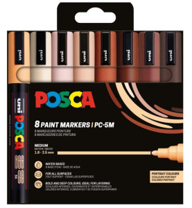 POSCA Marqueur à pigment PC-5M, étui de 4 noir, blanc, or, argent