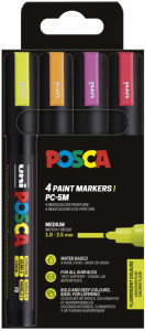 POSCA Marqueur à pigment PC-5M, étui de 4 noir, blanc, or, argent
