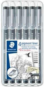 STAEDTLER Feutre à pigment, noir, étui de 4+2 GRATUIT