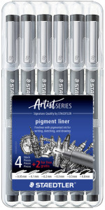 STAEDTLER Feutre à pigment, noir, étui de 4+2 GRATUIT