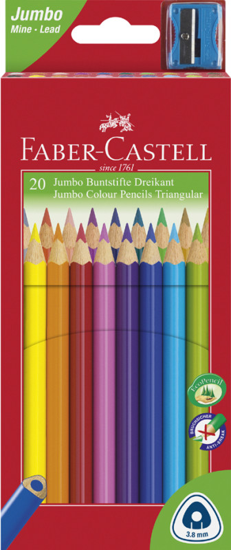 FABER-CASTELL Crayons de couleur Jumbo triangulaire, 20 étui